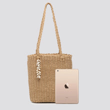 Load image into Gallery viewer, Poppy Hessian Tote Bag with Shell Charm - Camel