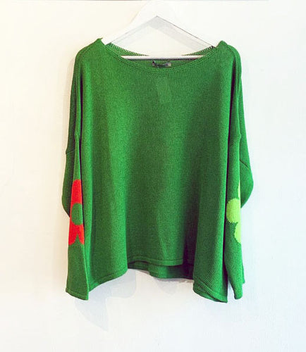 Rosie Neon Flower Fine Knit Cotton Blend Jumper - Green
