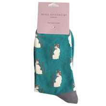 Load image into Gallery viewer, Miss Sparrow Bamboo Cool Cat Socks - Teal