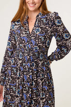 Load image into Gallery viewer, Selene Paisley Print Shirred Waist Midi Dress - Blue & Black