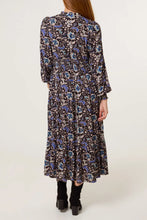 Load image into Gallery viewer, Selene Paisley Print Shirred Waist Midi Dress - Blue & Black