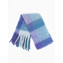 Load image into Gallery viewer, Allie Large Square Colour Block Blanket Scarf with Tassels - Blue & Purple