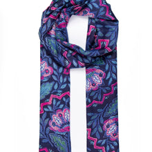 Load image into Gallery viewer, Fern Floral & Mosiac Print Scarf - Blue & Pink