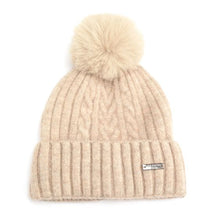 Load image into Gallery viewer, Hannah Rib & Cable Knit Faux Fur Bobble Hat - Mushroom