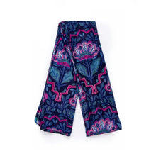 Load image into Gallery viewer, Fern Floral & Mosiac Print Scarf - Blue & Pink