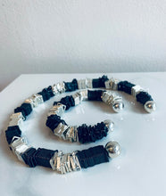 Load image into Gallery viewer, Silver & Black Large Square Ring Open Bangle