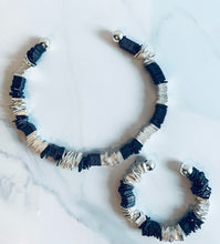 Load image into Gallery viewer, Silver & Black Large Square Ring Neck Bangle