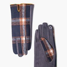 Load image into Gallery viewer, Tartan Print Gloves with Contrasting Trim - Black & Orange