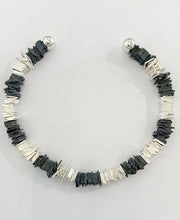 Load image into Gallery viewer, Silver & Black Large Square Ring Neck Bangle