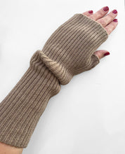 Load image into Gallery viewer, Ribbed Knit Long Wrist Warmer Gloves - Camel