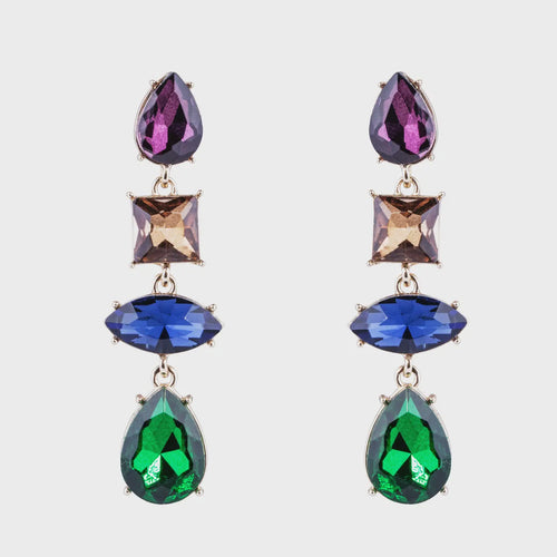 Iris Multi Coloured Crystal Drop Earrings - Gold