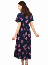 Load image into Gallery viewer, Sienna Palm Print Wrap Dress - Navy &amp; Pink