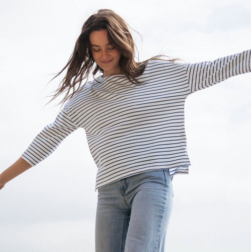Rapanui Cowes Striped Breton Top - Solent Blue Stripe