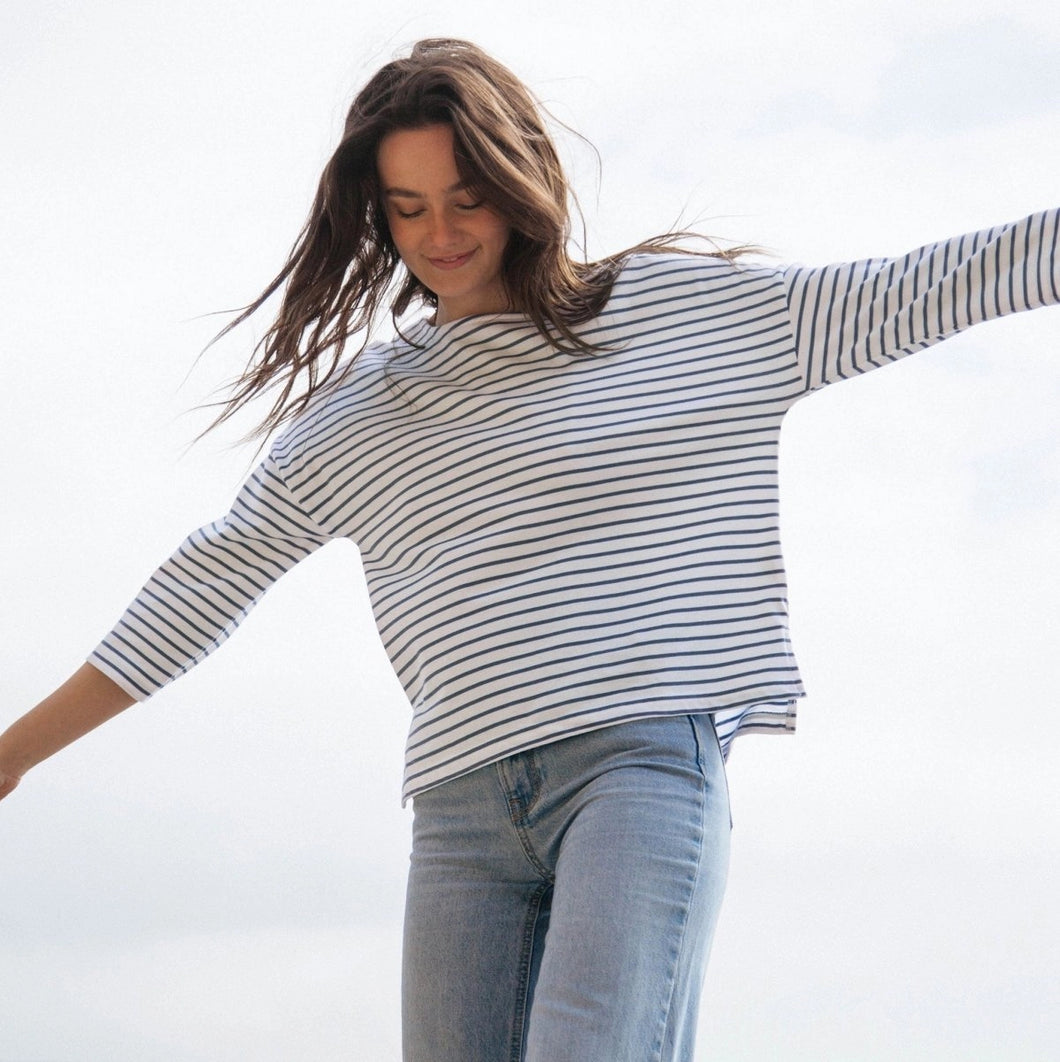 Rapanui Cowes Striped Breton Top - Solent Blue Stripe
