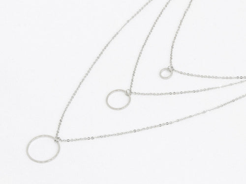 Callia Three Row Circle Necklace - Silver Plated
