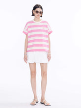 Load image into Gallery viewer, CUBIC Heart Slogan Striped Cotton Tee - Pink &amp; White
