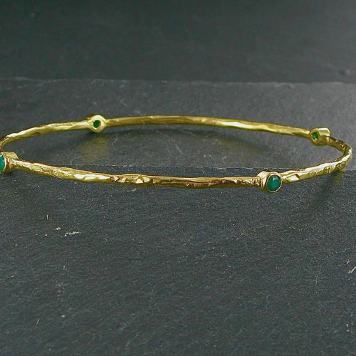 Semi Precious Stone Gold Plated Bangle - Green Onyx