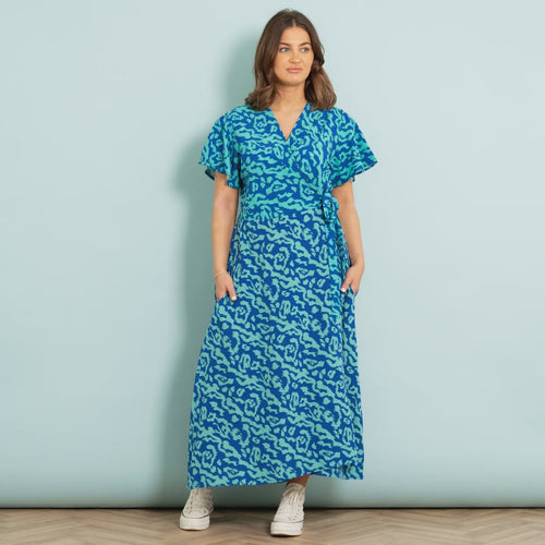 Amara Animal Print Wrap Dress - Blue