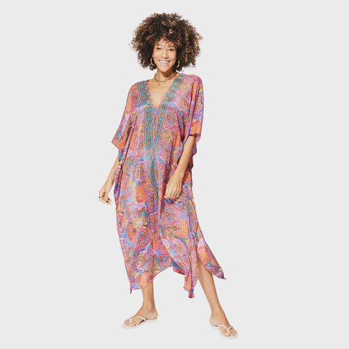 Selene Long Paisley Print Kaftan Dress