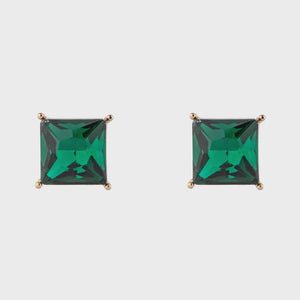 Iris Square Crystal Stud Earrings - Gold & Emerald