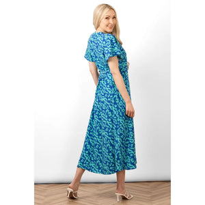 Amara Animal Print Wrap Dress - Blue