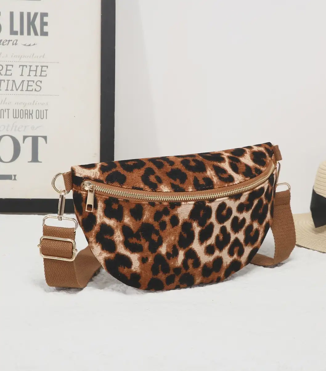 Amara Leopard Print Canvas Bum Bag - Brown