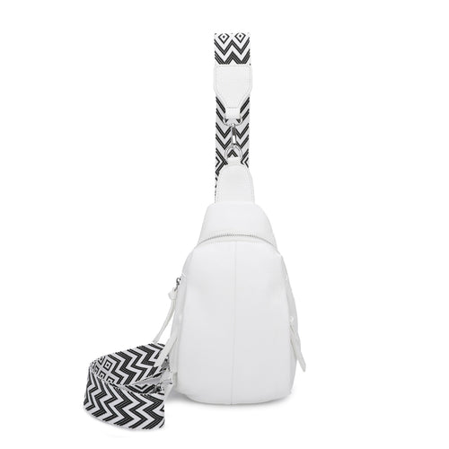 Becky Faux Leather Sling Bag With Printed Fabric Strap - White