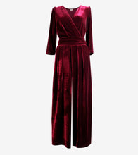 Load image into Gallery viewer, Marlene Velvet Wide Leg Jumpsuit - Berry