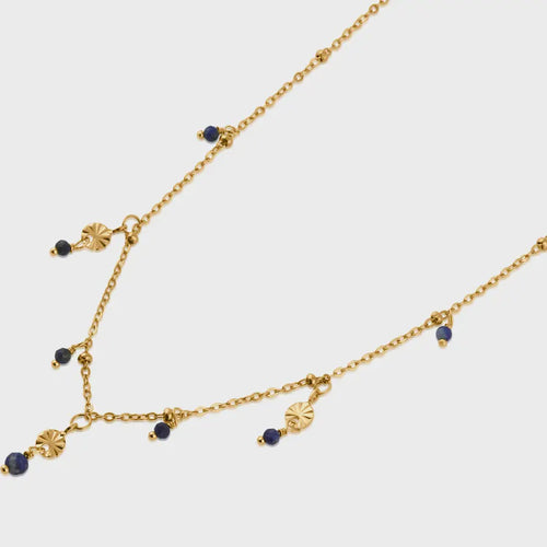 Lola Lapis Stone Pendant Necklace - Gold & Blue