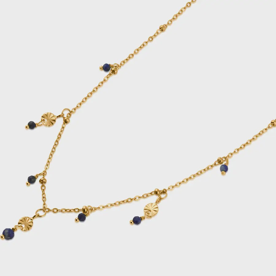 Lola Lapis Stone Pendant Necklace - Gold & Blue