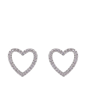 Keira Cubic Zirconia Heart Stud Earrings - White Gold