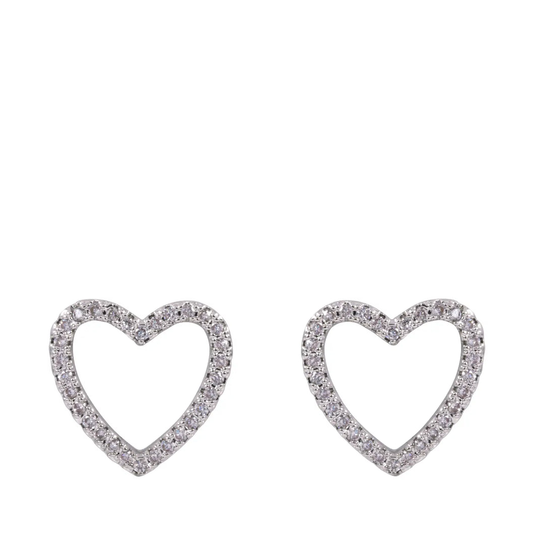 Keira Cubic Zirconia Heart Stud Earrings - White Gold
