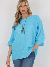 Load image into Gallery viewer, Vittoria Short Sleeve Cotton Top - Turquoise