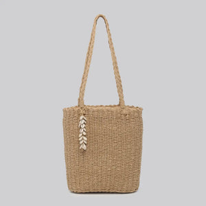 Poppy Hessian Tote Bag with Shell Charm - Camel