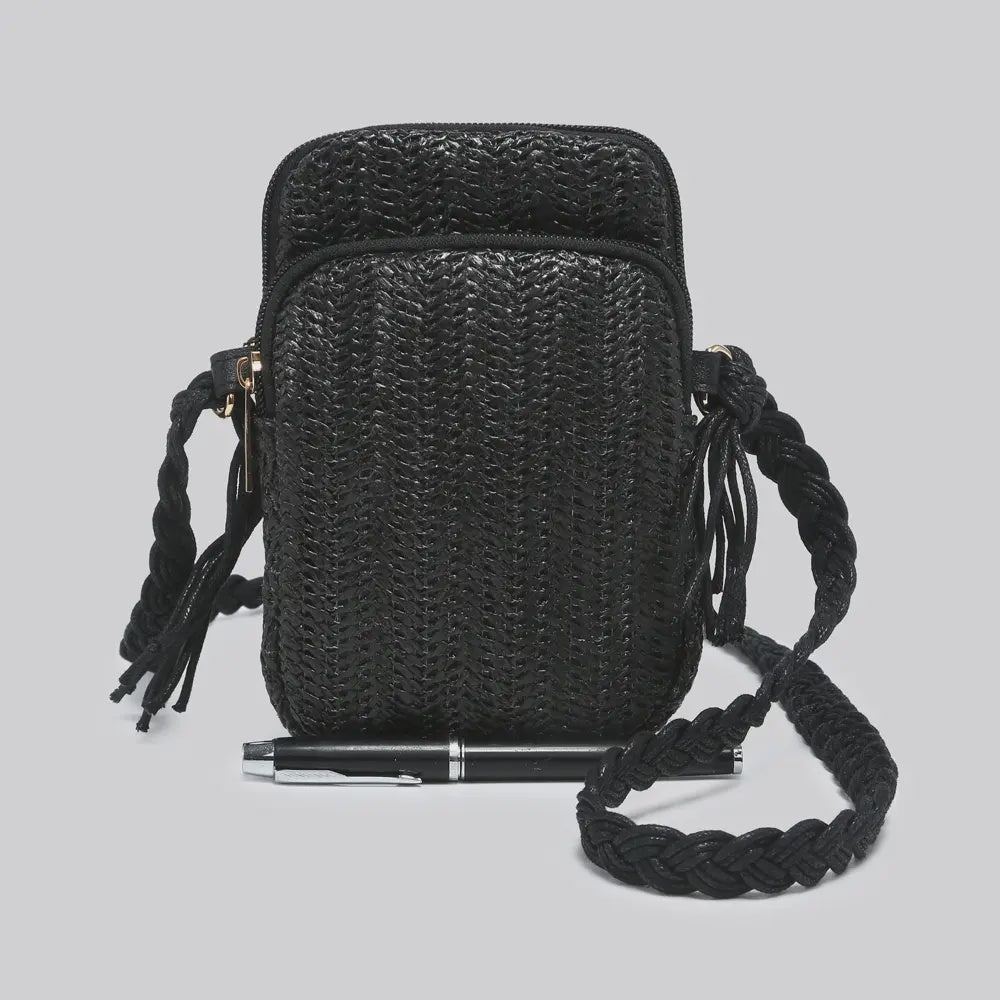 Lottie Hessian Mini Crossbody Bag - Black