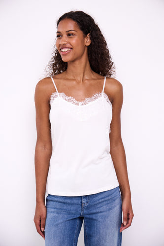 ICHI Like Lace Trimmed Camisole - Cloud Dancer