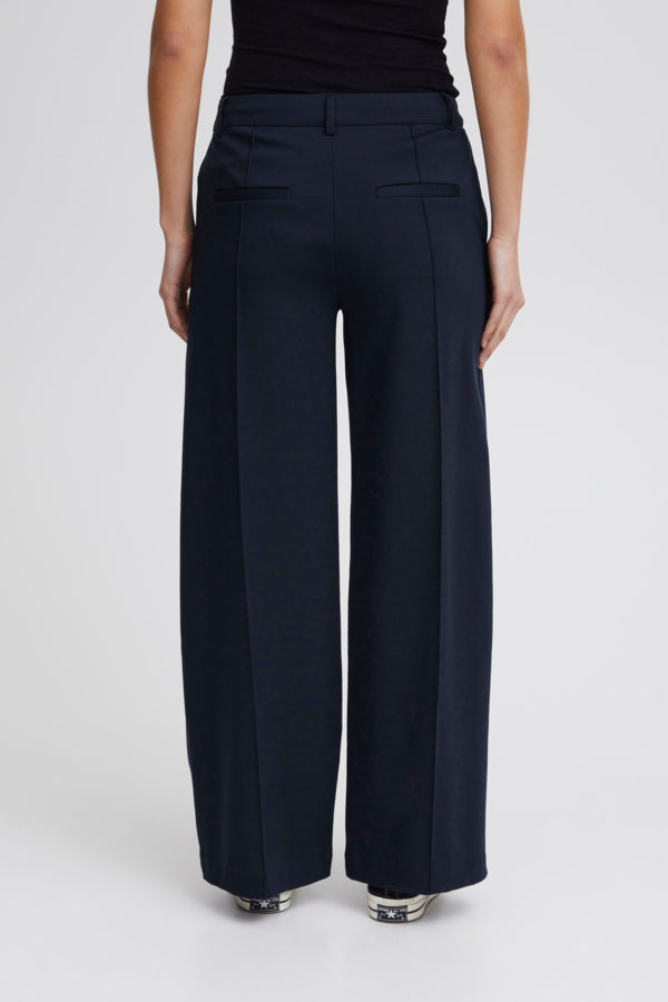 ICHI Kate Office Wide Legged Trousers - Total Eclipse