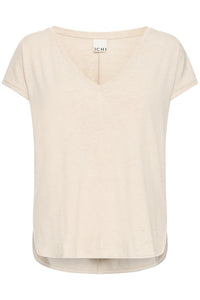 ICHI Rebel Metallic Detail V Neck Tee - Tapioca