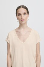 Load image into Gallery viewer, ICHI Rebel Metallic Detail V Neck Tee - Tapioca