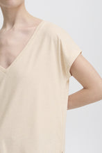 Load image into Gallery viewer, ICHI Rebel Metallic Detail V Neck Tee - Tapioca
