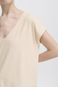 ICHI Rebel Metallic Detail V Neck Tee - Tapioca