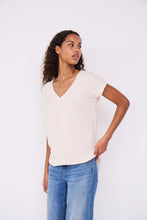 Load image into Gallery viewer, ICHI Rebel Metallic Detail V Neck Tee - Tapioca