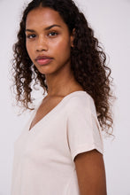 Load image into Gallery viewer, ICHI Rebel Metallic Detail V Neck Tee - Tapioca