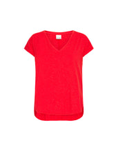 Load image into Gallery viewer, ICHI Rebel Metallic Detail V Neck Tee - Mars Red
