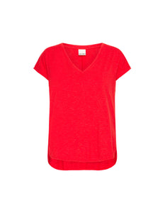 ICHI Rebel Metallic Detail V Neck Tee - Mars Red