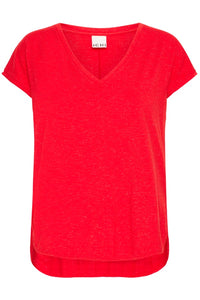 ICHI Rebel Metallic Detail V Neck Tee - Mars Red