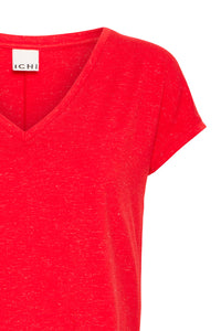 ICHI Rebel Metallic Detail V Neck Tee - Mars Red