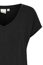 Load image into Gallery viewer, ICHI Rebel Metallic Detail V Neck Tee - Black