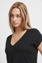 Load image into Gallery viewer, ICHI Rebel Metallic Detail V Neck Tee - Black