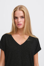 Load image into Gallery viewer, ICHI Rebel Metallic Detail V Neck Tee - Black